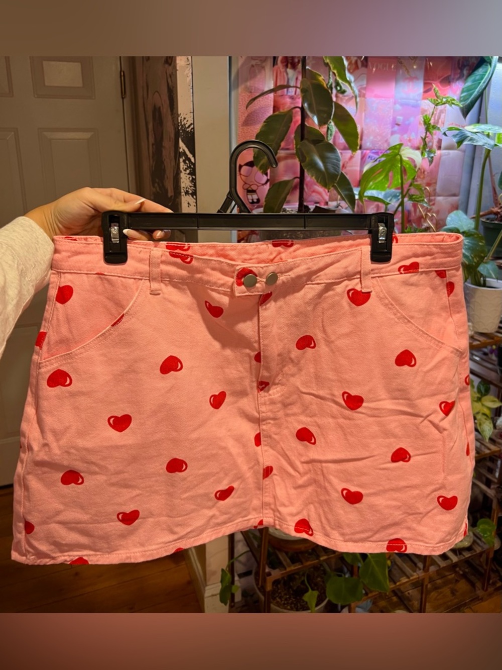 Y2K Pink Mini Skirt 3XL Heart Print